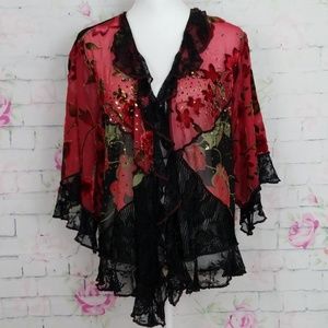 Spencer Alexis Red/Black floral cardigan XL